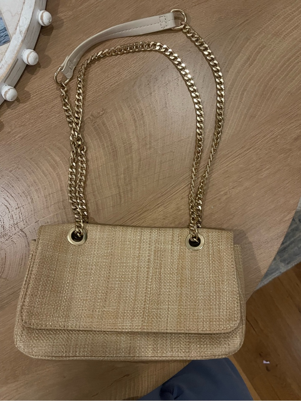 Beige Bag with Gold Chain - Beige